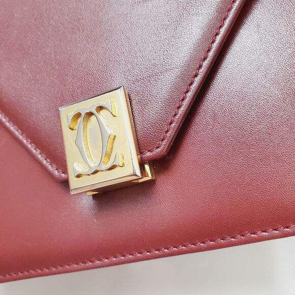 Cartier Bordeaux Shoulder Bag Double Flap Leather - Picture 3 of 16